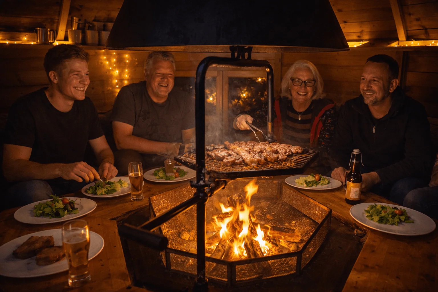 Geselliges Grillen in der Grillhütte mit Freunden und Familie