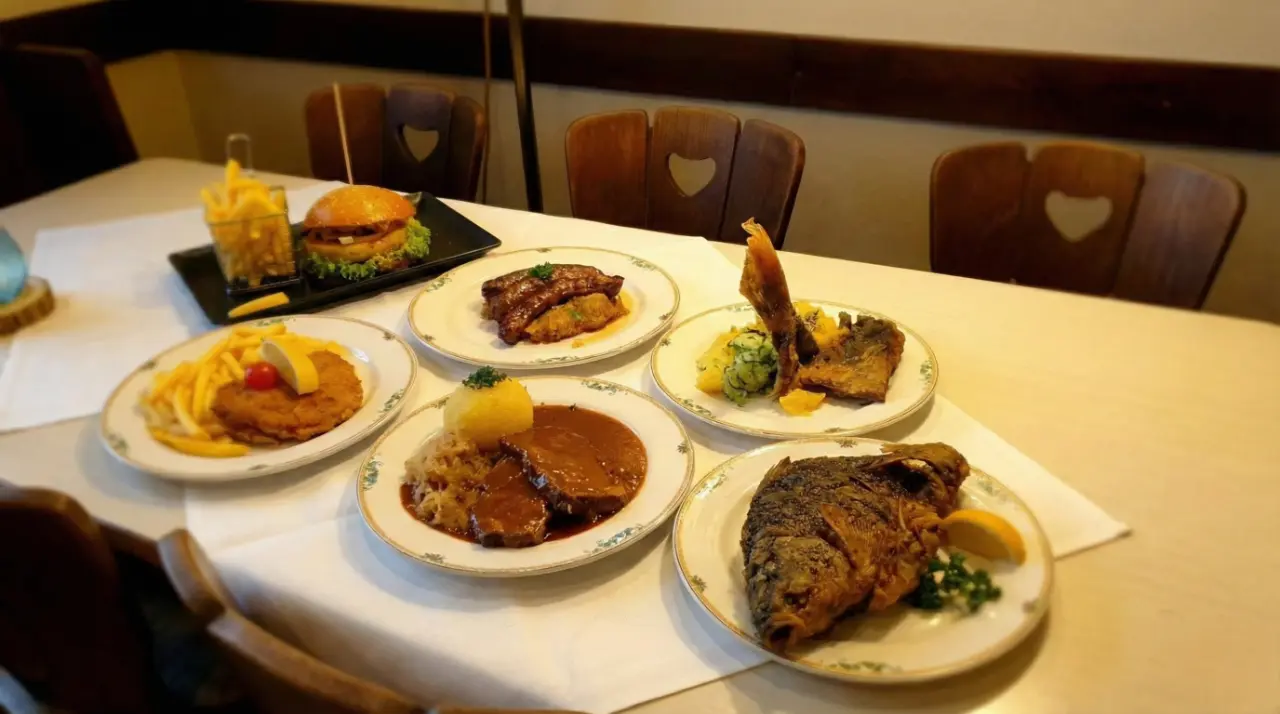 Traditionelles fränkisches Gericht mit Kartoffelkloß und Bratensoße